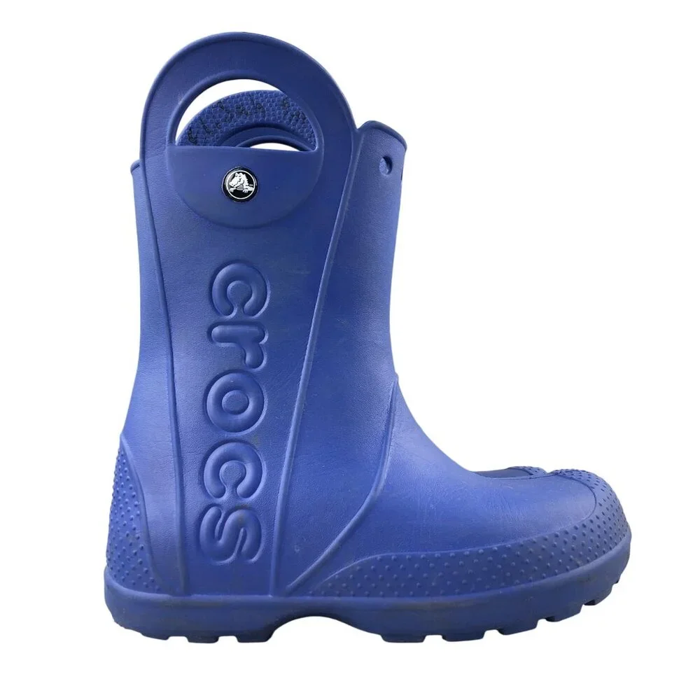 Crocs Kids Size J2 Handle It Blue Easy On Lightweight Pull On Rubber Rain Boots